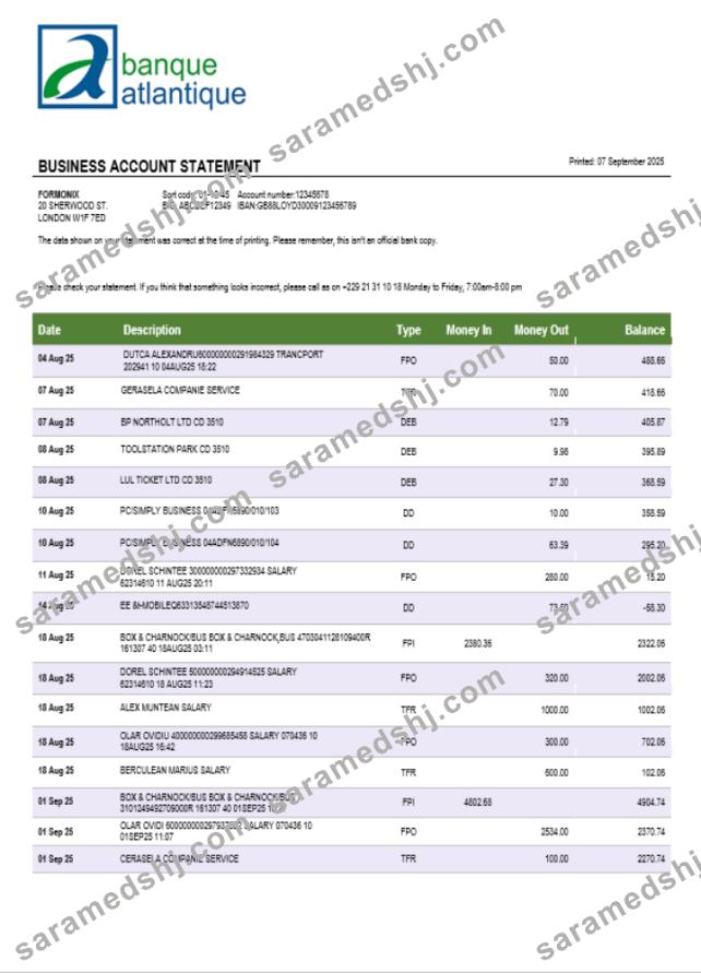 Banque Atlantique business firm statement Word and PDF format
